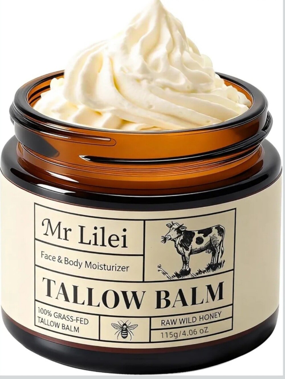 Mr Lilei Tallow Balm 100% Grass-Fed Tallow Raw Wild Honey Organic 4.06oz BNIB